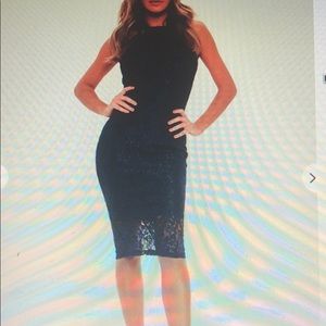Petite navy lace square neck bodycon midi dress👗